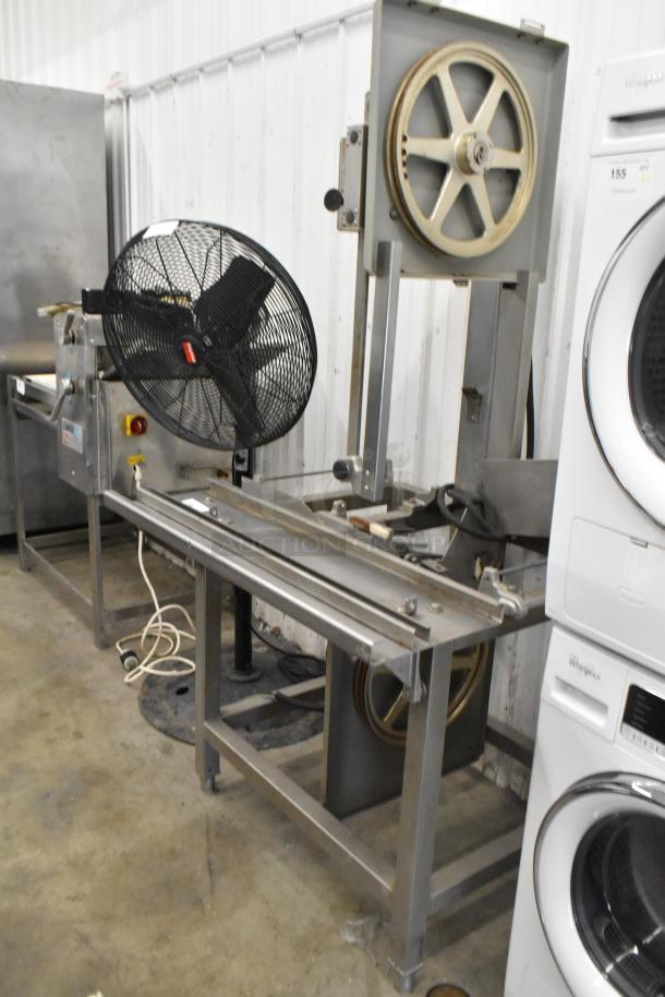 Hobart 6801 metal commercial floor meat saw, 200-230V, 3 phase, industrial design, sturdy frame, used condition.