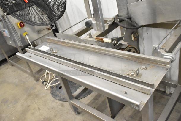 Hobart 6801 commercial meat saw, floor style, metal construction, 200-230V, 3 phase, sturdy frame, some wear.