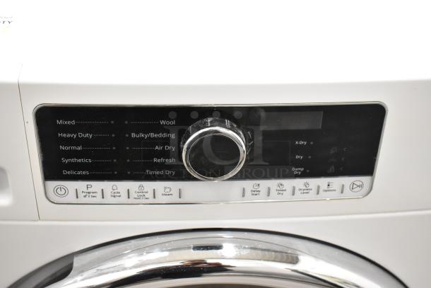 Whirlpool front load dryer control panel, multiple dry settings visible, metal build, 120 volts, 1 phase.