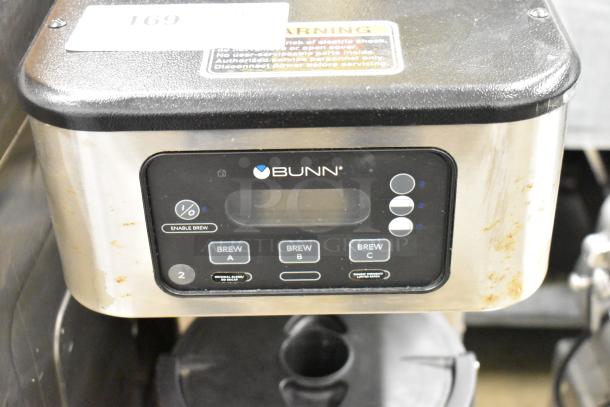 2020 Bunn ICB SH stainless steel commercial coffee machine with hot water dispenser, visible controls, slight wear.