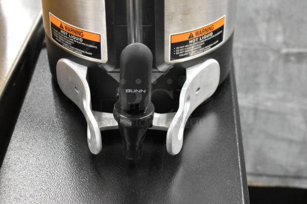 2020 Bunn ICB SH coffee machine with dispenser, stainless steel, commercial use, warnings visible. 120/208V, 1 Phase.