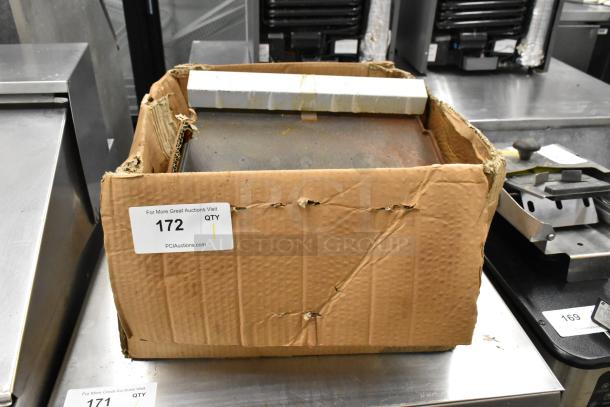 Cecilware ELG-1F stainless steel commercial electric griddle, visible in open box, showing signs of wear. 120V, 1 phase.