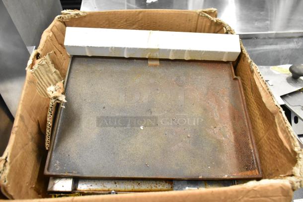 Cecilware ELG-1F commercial electric griddle, stainless steel, shows signs of wear; boxed with protective packaging.