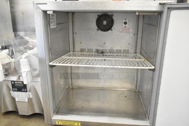 Silver King SKR27 stainless steel undercounter cooler, single door, commercial casters, 115V, 1-phase, clean interior.