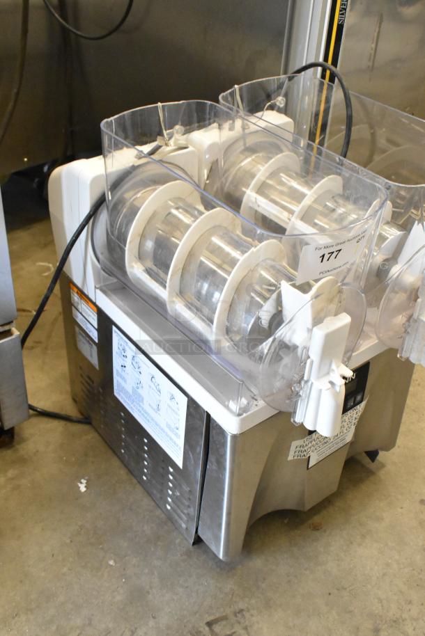 Bunn stainless steel 2 hopper slushie machine, countertop model, no lids, 115 volts, 1 phase, commercial use.
