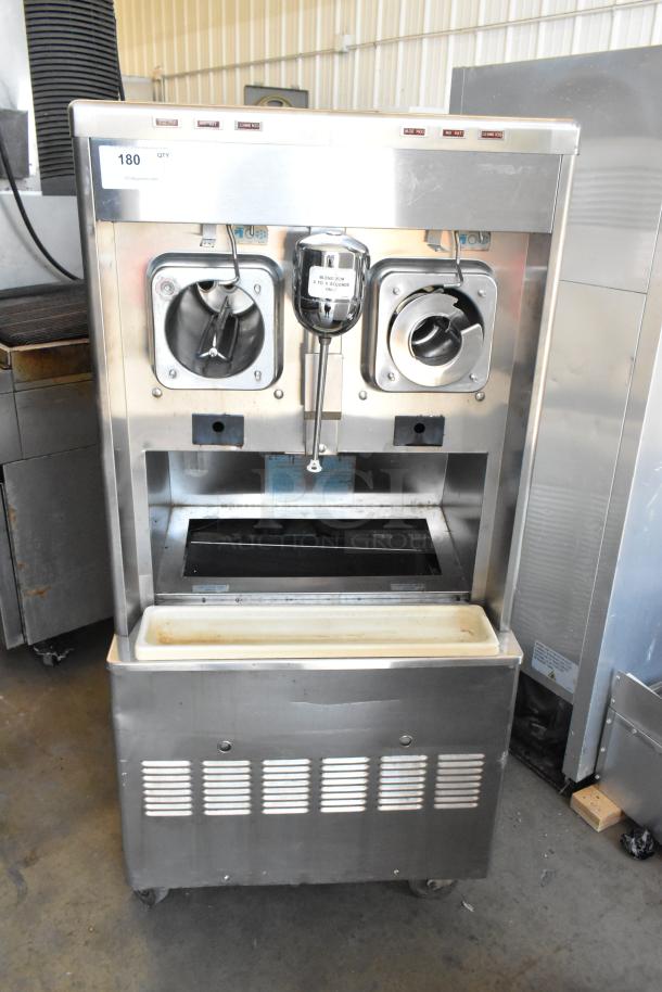 Taylor 342D-27 stainless steel frozen beverage machine, dual flavor, air-cooled, with drink mixer, on commercial casters.