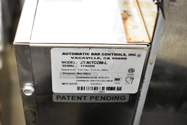 2021 Automatic Bar Controls JT-NITCOM-L nitro dispenser, stainless steel, 115V, 60psi, patent pending, model label visible.
