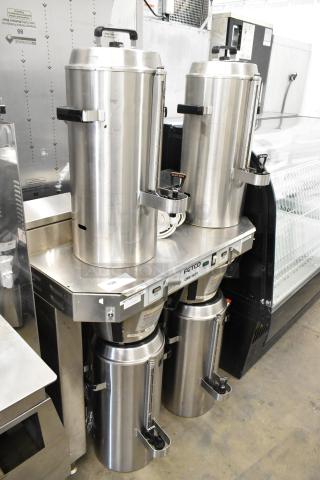 Fetco CBS-62H Stainless Steel Commercial Countertop Double Coffee Machine w/ Hot Water Dispenser, 2 Metal Brew Baskets and 4 Satellite Servers. 120/208-240 Volts, 1 Phase. - Item #1204534