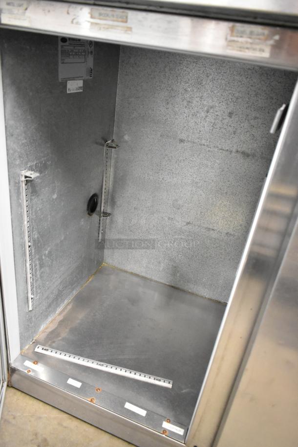 Beverage Air BB72 stainless steel commercial 3-door undercounter cooler, 115 volts, 1 phase, interior view showing condition.