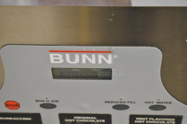 Bunn IMIX-5 stainless steel cappuccino machine control panel with label, condition appears used.