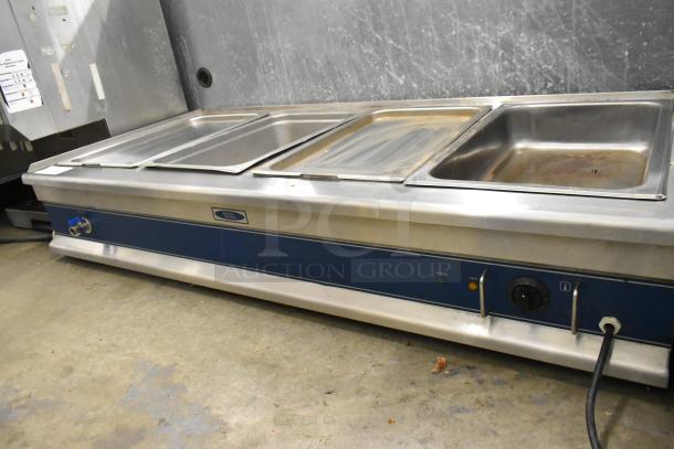 Stainless steel commercial countertop electric 4 well steam table with controls, unable to test; previously hardwired.