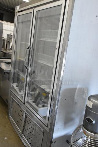 Leader PF54 SC commercial 2-door reach-in cooler with poly-coated racks; metal exterior, 230 Volts, 1 Phase.