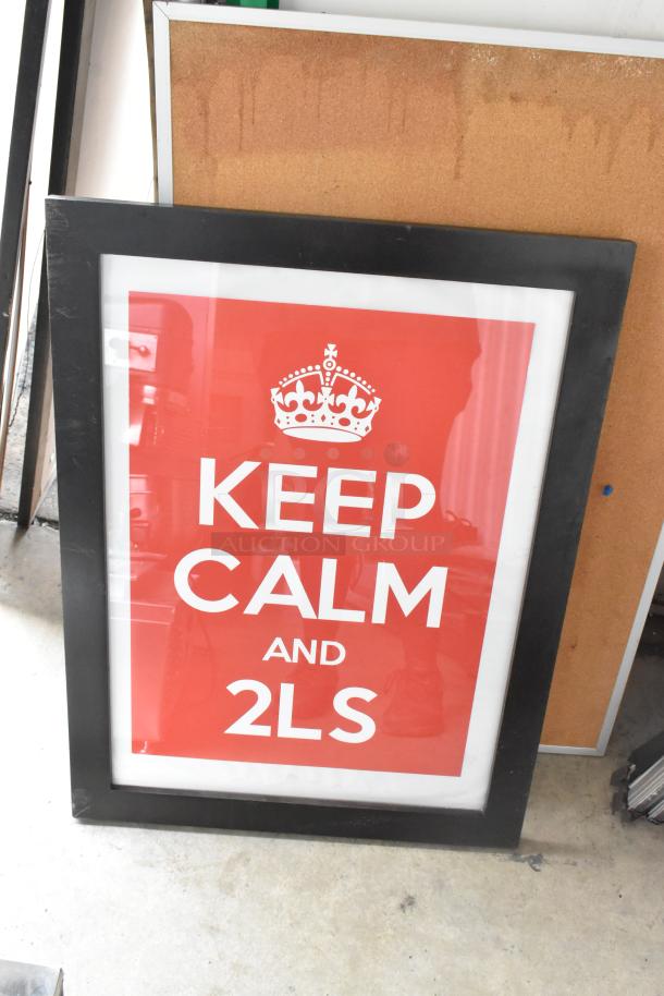 Framed "Keep Calm and 2LS" poster with black frame, leaning against a corkboard. Part of a 5-item auction set.