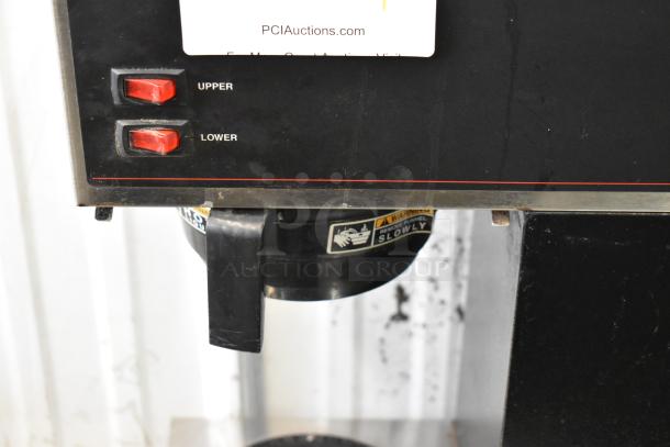 Bunn VPR stainless steel commercial coffee machine, 2 burners, poly brew basket, 120V, visible control panel; used condition.