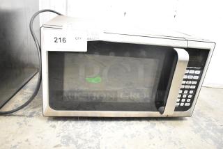 Hamilton Beach P90D23AL-WR stainless steel countertop microwave oven, 120 volts, 1 phase, visible label marked "216".