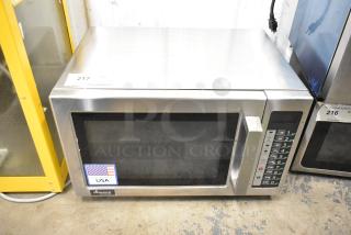 2022 Amana RCS10TS stainless steel commercial countertop microwave oven, 120 volts, 1 phase, keypad controls, made in USA.