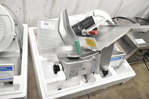 2016 Bizerba GSP HD meat slicer, metal, countertop model, 120V, 1 phase, pristine condition. Auction tag: 224.