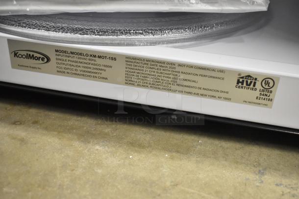 BRAND NEW KoolMore KM-MOT-1SS microwave, 2025 model, 1.6 cu. ft., stainless steel, 120V, 1 phase; includes original labeling.