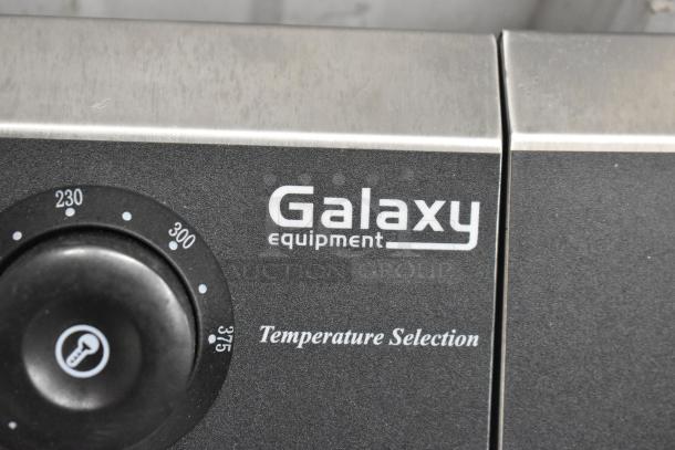 Brand new Galaxy 177EF20E dual tank electric fryer with temperature control, 2 baskets, and 2 lids. 110V, 1 Phase.