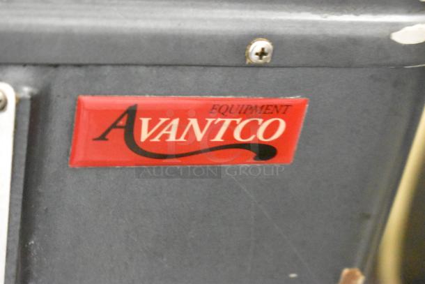 Avantco MX30 metal commercial dough mixer with bowl guard and dough hook. Features 30-quart metal bowl, model tag visible.