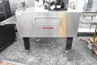 Blodgett MT3855G-G stainless steel conveyor oven, natural gas, 150,000 BTU, single deck, on commercial casters.