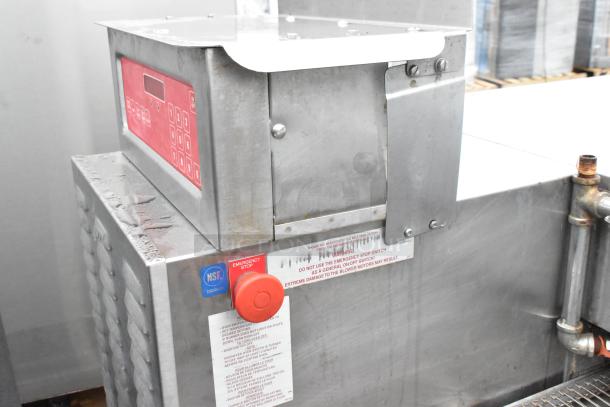 Blodgett MT3855G-G stainless steel conveyor oven, single deck, natural gas, 150,000 BTU, with digital controls and emergency stop.