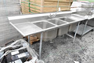 Stainless Steel 3 Bay Sink w/ Dual Drain Boards and Handles. - Item #1204588