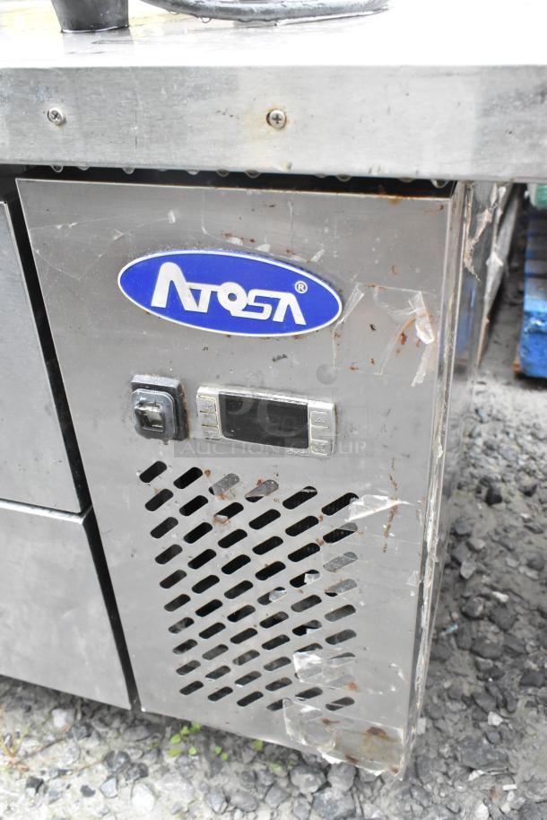 Atosa stainless steel commercial 2 drawer chef base on casters, 115V, showing brand logo and digital display. Used condition.