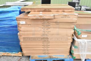 32 boxes of Quantum Storage galvanized steel shelves, model 1848SG, new scratch and dent condition, 2 shelves per box.