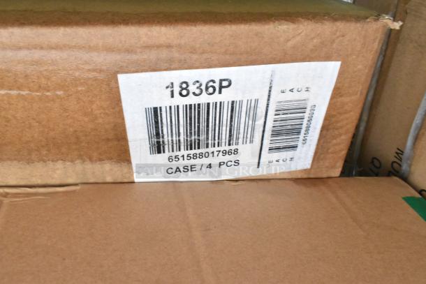12 new boxes of 4 Quantum Storage 1836P wire shelves, scratch and dent. Box label shows model and barcode. 12x bid value.