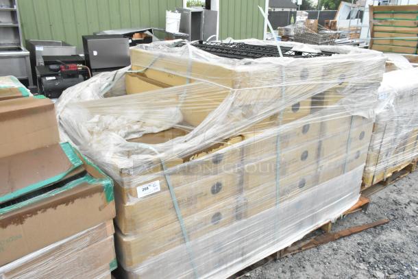 19 brand new scratch and dent boxes of Quantum Storage 2448BK black wire shelves wrapped in plastic, palletized.