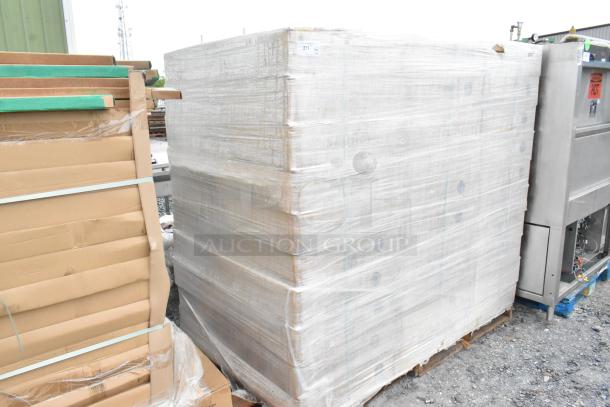 Pallet of 30 new scratch and dent boxes of Quantum Storage 2448BK black wire shelves, wrapped for auction.