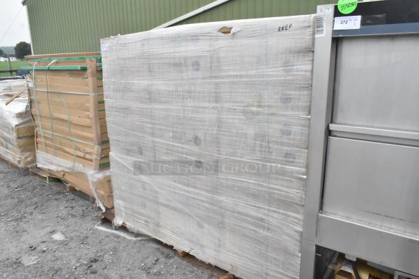 30 new boxes of 4 Quantum Storage 2448BK black wire shelves, scratch and dent condition, wrapped on pallets.