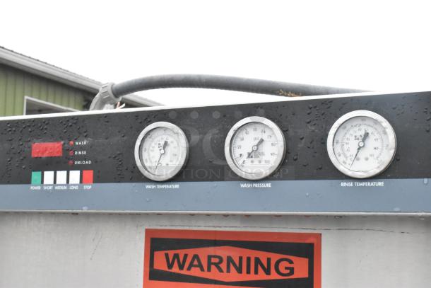 Douglas DSI SD-20-ELEL Stainless Steel Pot and Pan Washer, with visible controls and gauges for wash temperature, pressure, and rinse temperature.