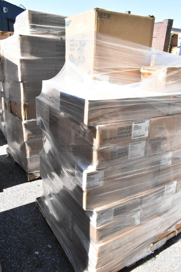 Pallet of 82 scratch and dent boxes including Camwear RD1220CWH135 covers, 5267510 racks, DT1220CW110 trays, all brand new.