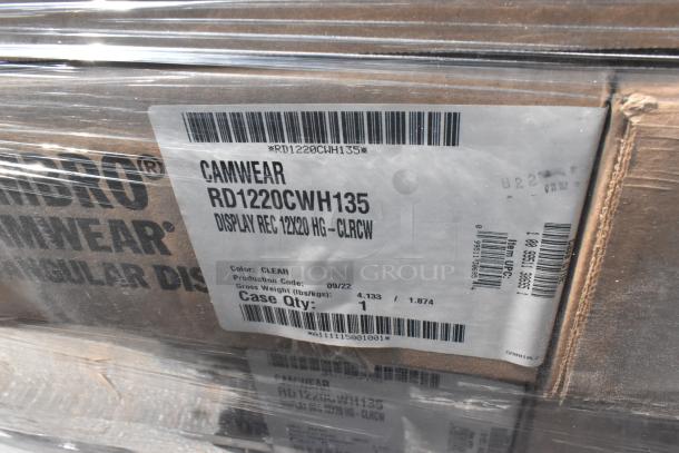 82 boxes, Camwear RD1220CWH135 Display Cover, scratch and dent condition. Case label shows item details and UPC.