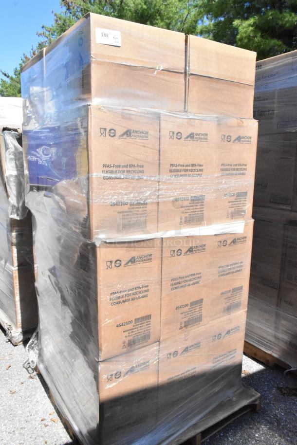 16 brand new boxes of Anchor Packaging 4542100 MegaMeal 100 oz tray containers, PFAS-free and BPA-free, palletized.