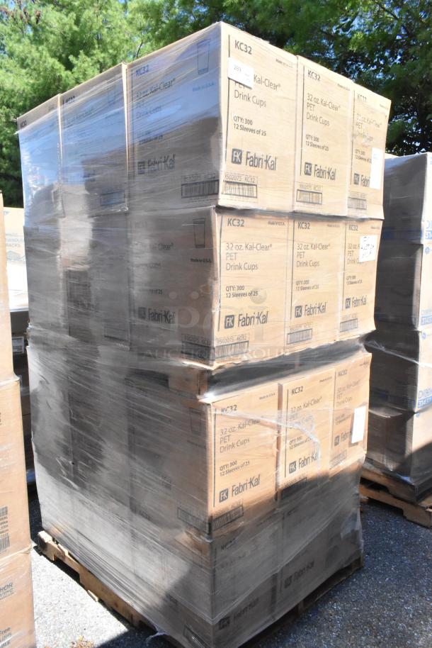 36 boxes of Fabri-Kal KC32 32 oz Kal-Clear PET drink cups, new scratch and dent. Each box contains 300 cups.