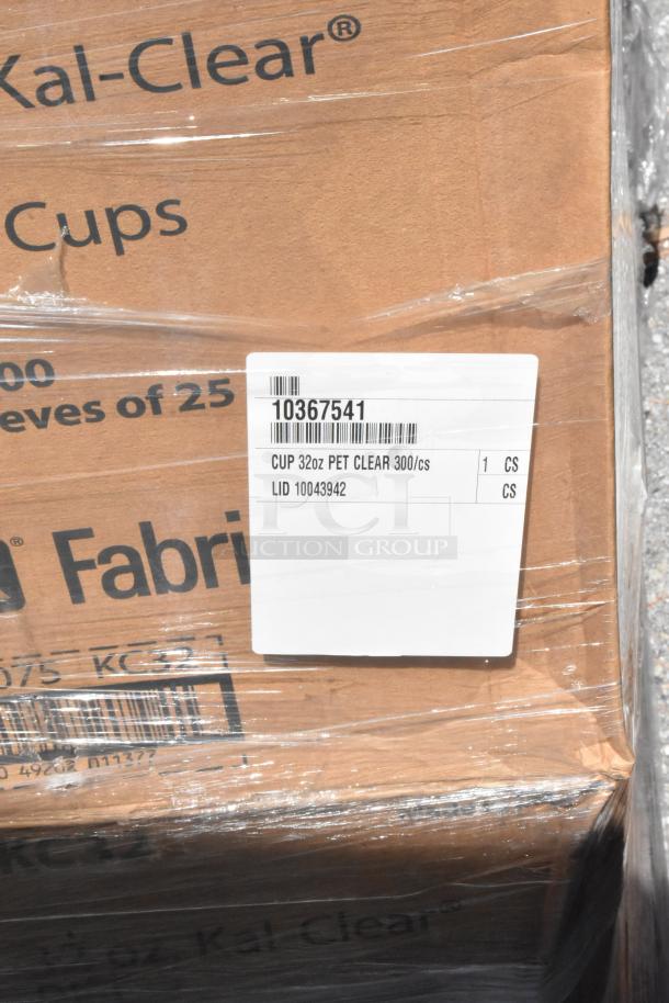36 boxes Fabri-Kal KC32 32 oz Kal-Clear PET drink cups, brand new scratch and dent, labeled 300 cups per case.