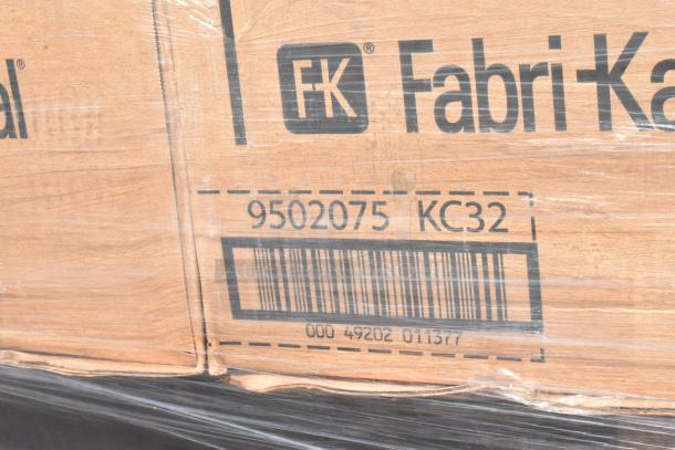 36 boxes of Fabri-Kal KC32 32 oz clear PET cups, new with some scratch and dent. Each box labeled with barcode 9502075.