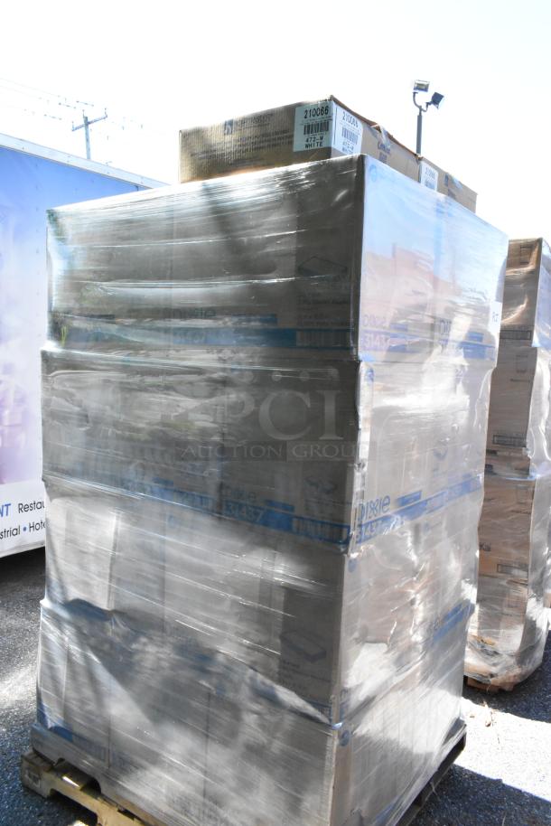 26 boxes of brand new scratch and dent Dixie 31437 napkins and 210066 tissue tablecovers, tightly wrapped on a pallet.