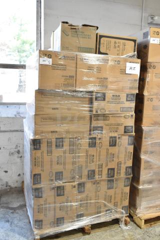Boxes of Solo 626TS lids, Eco EP-PCLID lids, Swan towels, Anchor 4332000 lids on a pallet. Brand new scratch and dent.