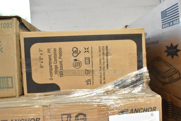 38 boxes of assorted packaging items, including Solo 626TS and Eco EP-PCLID lids, new condition.