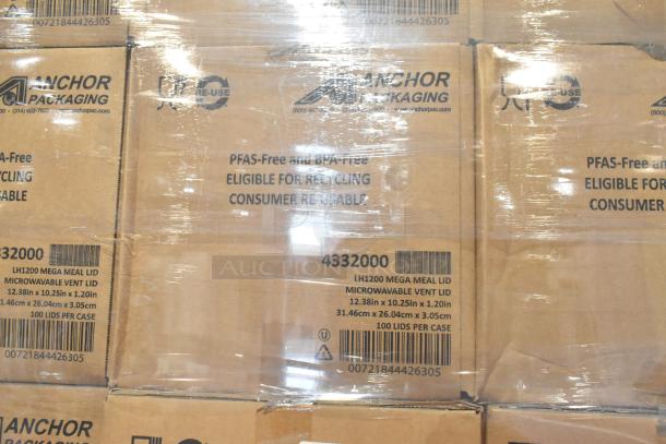 36 boxes of Anchor Packaging 4332000 clear lids for Mega-Meal Trays; PFAS-free, BPA-free, recyclable. 100 lids/box.