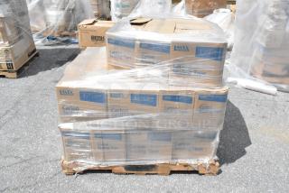 Pallet of Lavex acrylic carton sealing tape, 30 new scratch and dent items, wrapped in plastic, boxes labeled.