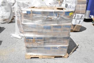 Pallet of Lavex carton sealing tape, 52 boxes, some damaged packaging, 2 mil clear acrylic tape, 3" x 110 yards.