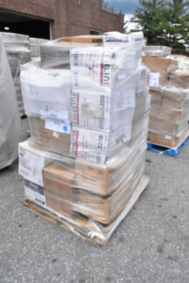 Pallet with 27 new scratch and dent items including to-go containers, plastic bowls, cutlery, cold cups, wine cups.