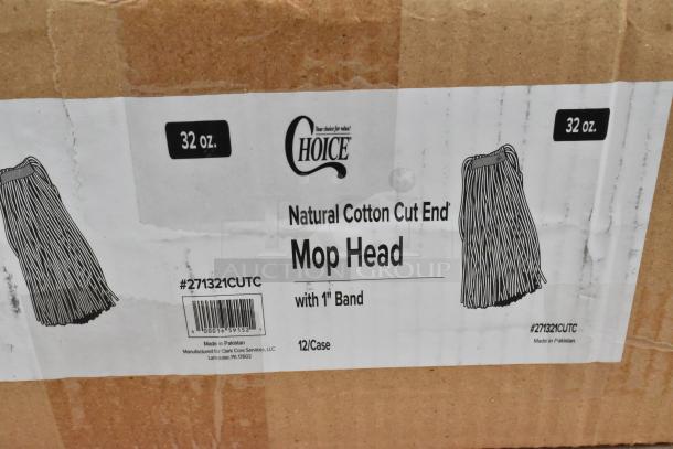Box of Choice Natural Cotton Cut End Mop Heads, 32 oz, with 1" Band, 12 per case, Model #271321CUTC, New, Made in Pakistan.