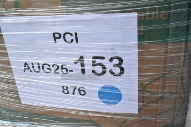 Plastic-wrapped pallet labeled "PCI AUG25-153 876," containing 32 scratch and dent items, including containers and bags.