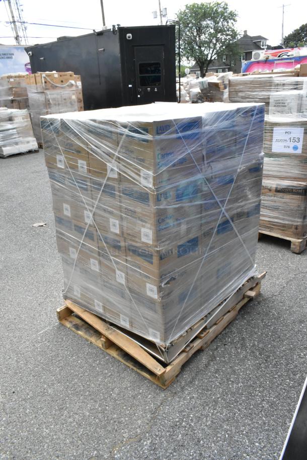 47 brand new scratch and dent items on pallet, featuring Lavex 1.8 Mil Acrylic Carton Sealing Tape, shrink-wrapped.